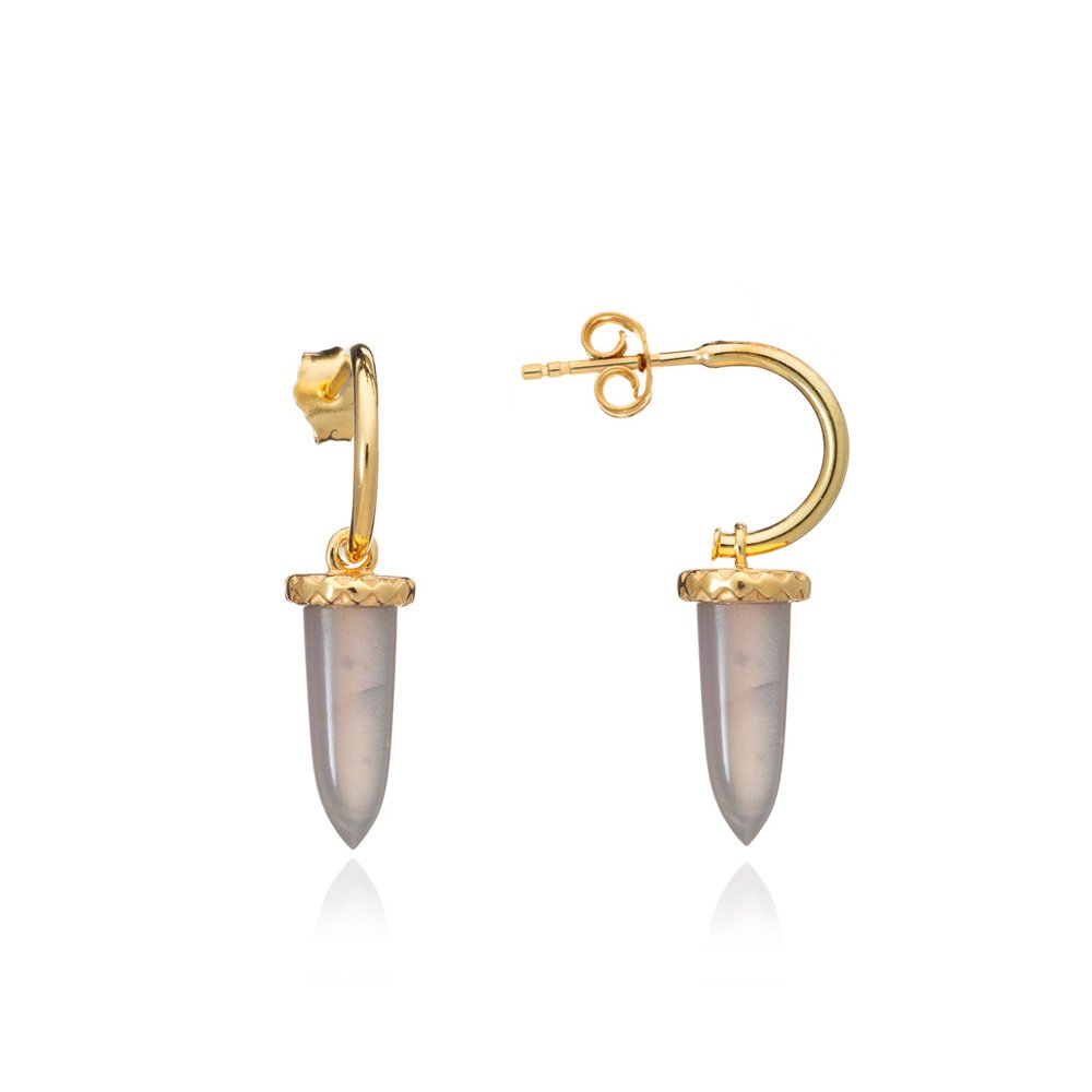Pueblo Spike Hoop Earrings: Grey Moonstone