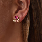 Trillion Doublet and Scroll Studs: Mother of Pearl with Pink Doublets