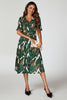 Leaf Print Mesh Midi Dress In Green
