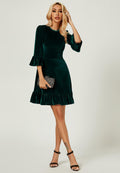Velvet Frill Detail Mini Dress In Green
