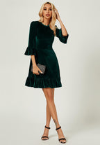 Velvet Frill Detail Mini Dress In Green
