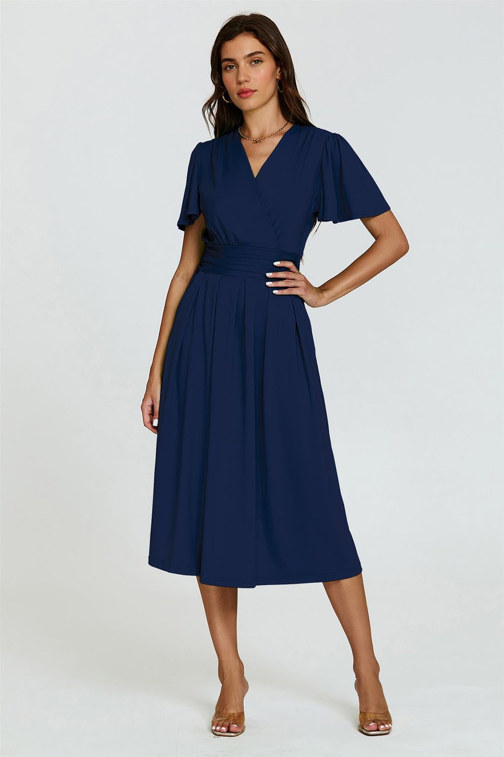 Angel Sleeve Jersey Midi Dress In Navy