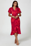 Robe midi portefeuille à manches ange et imprimé abstrait rouge