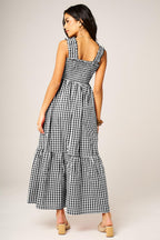 Check Print Hem Detail Maxi Dress In Black