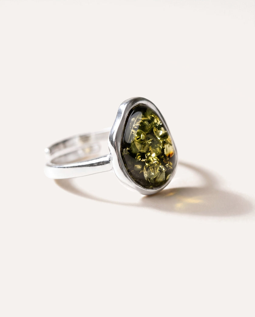 Green Amber ELEMENT Solitaire Adjustable Ring