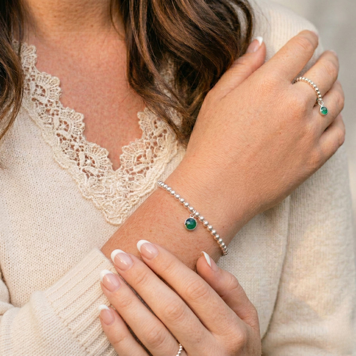 Emerald May Birthstone Bracelet – Sterling Silver Gemstone Bead Bracelet