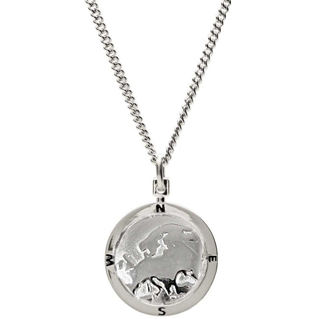 Europe Map Globe Personalised St Christopher - Silver Chain