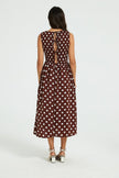 Robe midi sans manches froncée à imprimé pois avec lien dans le dos, marron