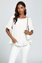 Frill Detail Short Sleeves Top In White
