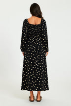 Polka Dot Square Neck Maxi Dress In Black
