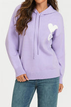 Heart & Q Pattern Knitted Hoodie In Purple