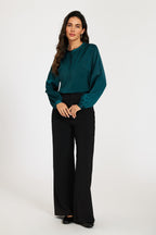 Long Sleeve Satin Blouse Top In Teal