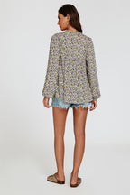Floral Print long sleeve Blouse Top In Purple
