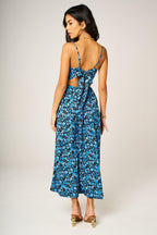 Floral Print Knot Front Maxi Dress In Blue