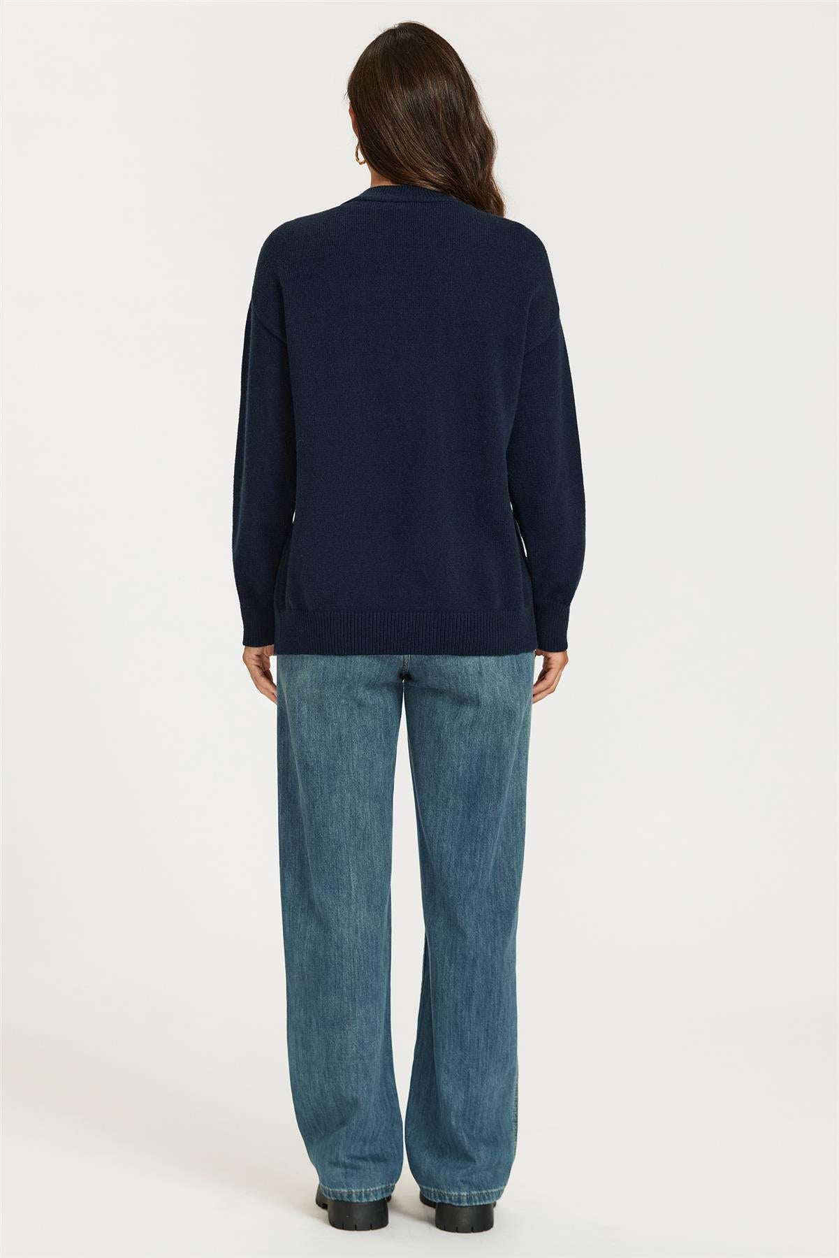 Light Blue 3D Bow Cardigan In Navy