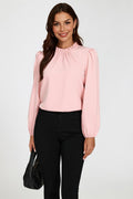 Floral Print Frill Detail High Neck Top In Pink