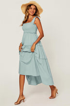 Hem Detail Tiered Maxi Dress In Duck Egg