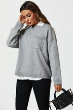 Pocket Detail Knitted Jumper In Grey