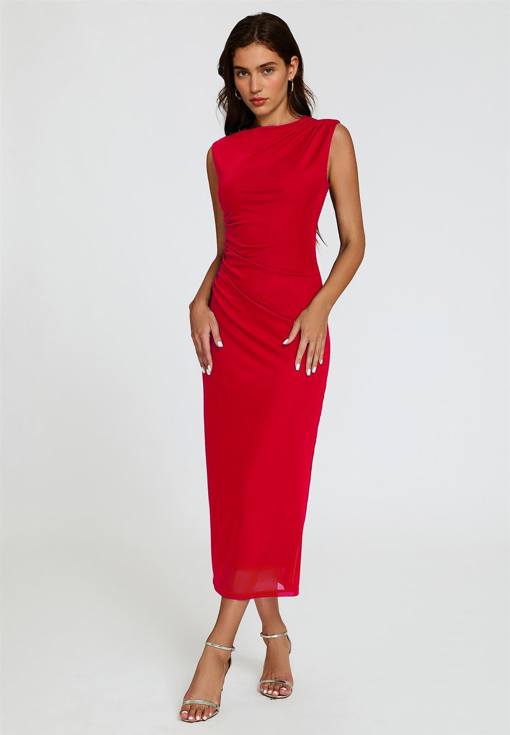 Mesh Maxi Dress In Red
