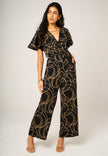 Abstract Line Print Wrap Top Jumpsuit In Black