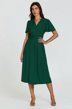 Angel Sleeve Jersey Midi Dress In Dark Green