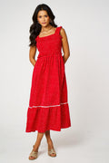 Dot Print Hem Detail Maxi Dress In Red