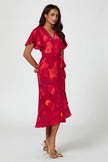 Robe midi portefeuille à manches ange et imprimé abstrait rouge