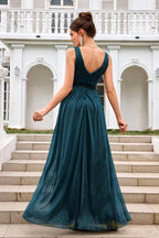 Sparkly V Neck Bridesmaid Maxi Dress In Teal
