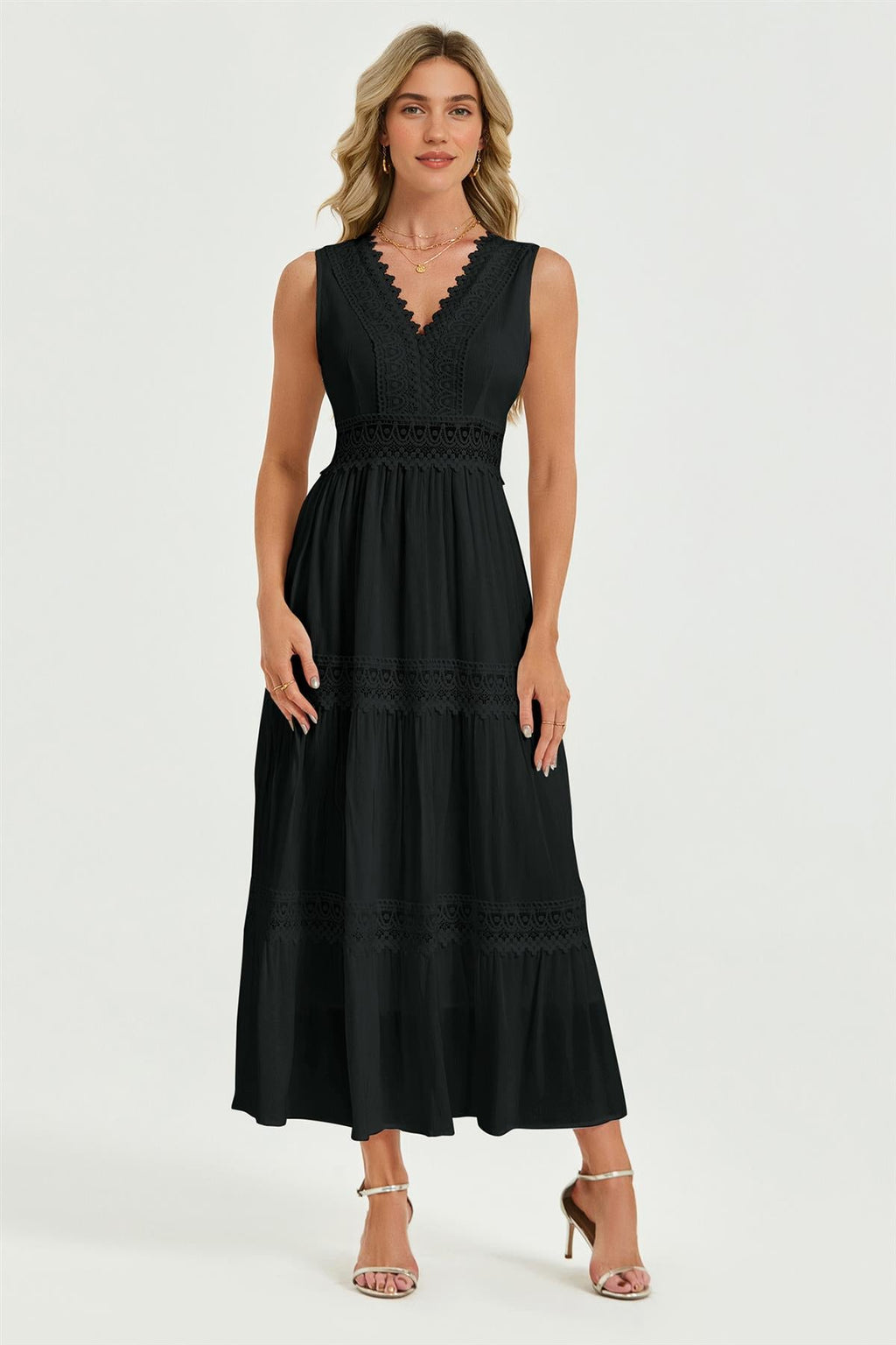 Lace Detail Maxi Dress In Black