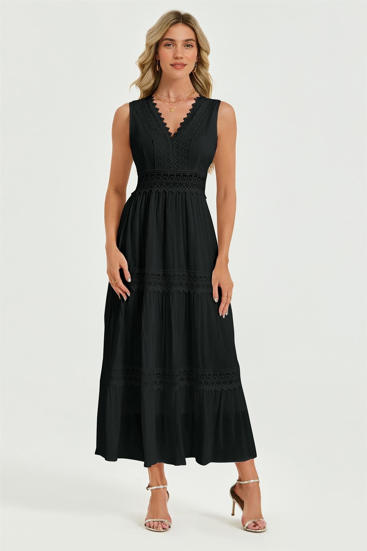 Lace Detail Maxi Dress In Black