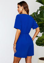 Button Down Playsuit In Blue