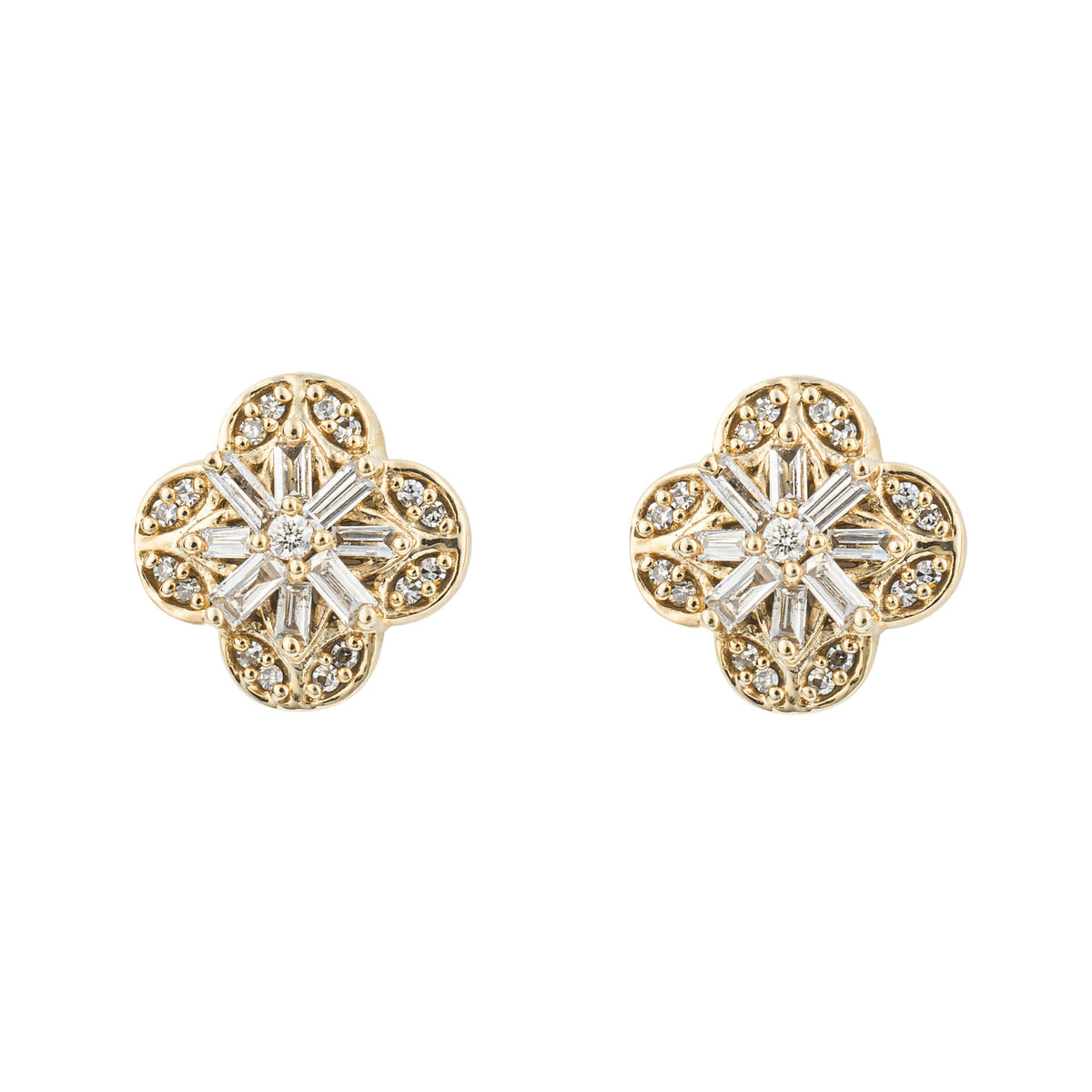 Elements Gold Flower Stud Earrings with Diamond