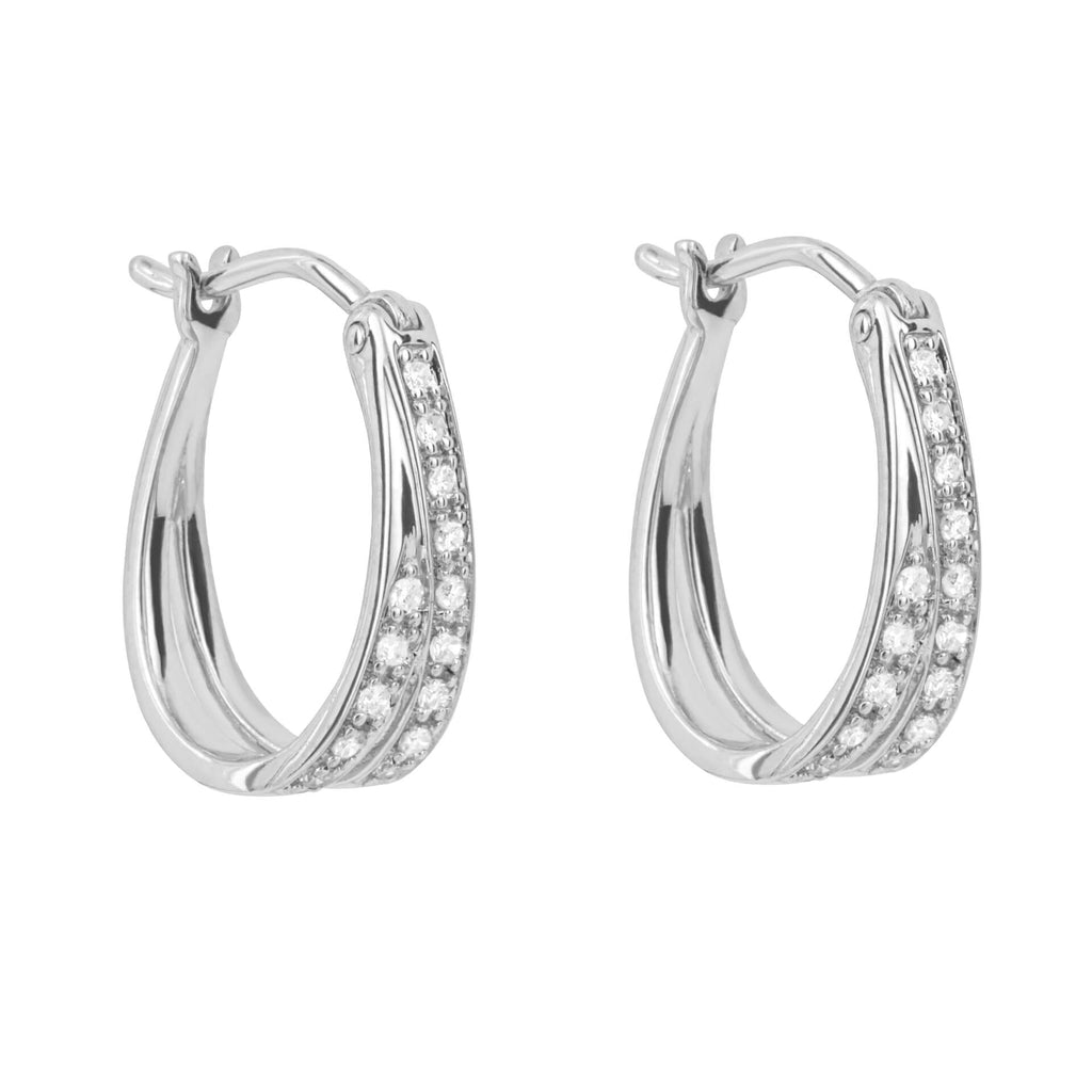 Elements Gold Double Row Pave Diamond Hoop Earrings