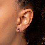 Elements Gold Trapeze Cut Garnet Stud Earrings with Diamond