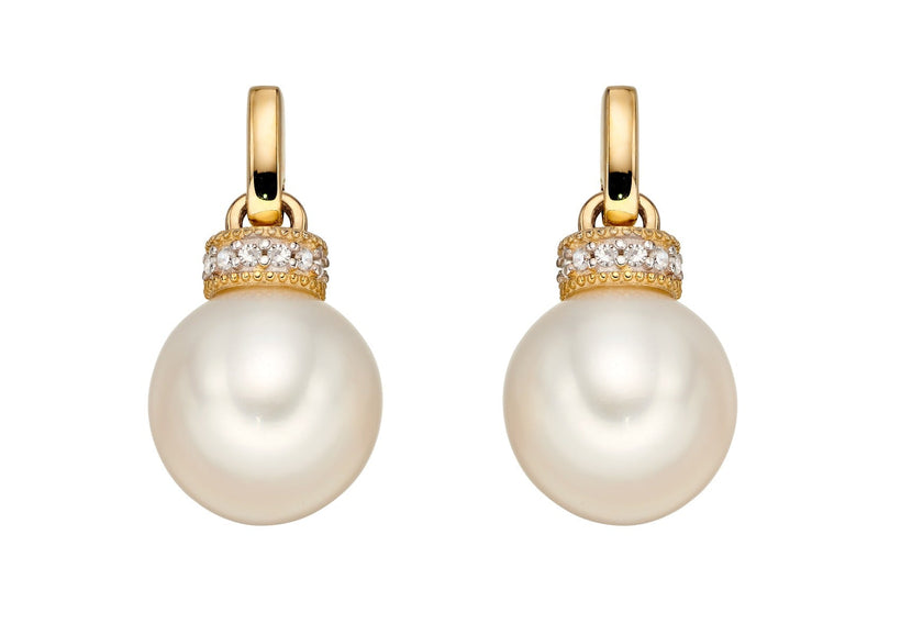 Elements Gold Freshwater Pearl Earrings with Diamond Set Top