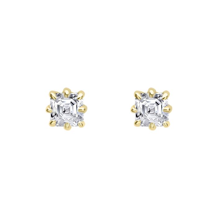 Elements Gold Asscher Cut Solitaire Stud Earrings