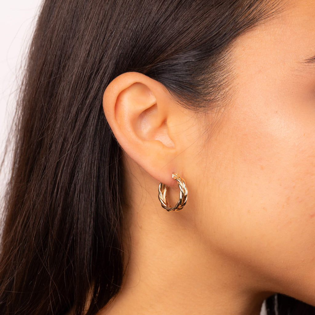 Elements Gold Rope Textured Hoop Earrings