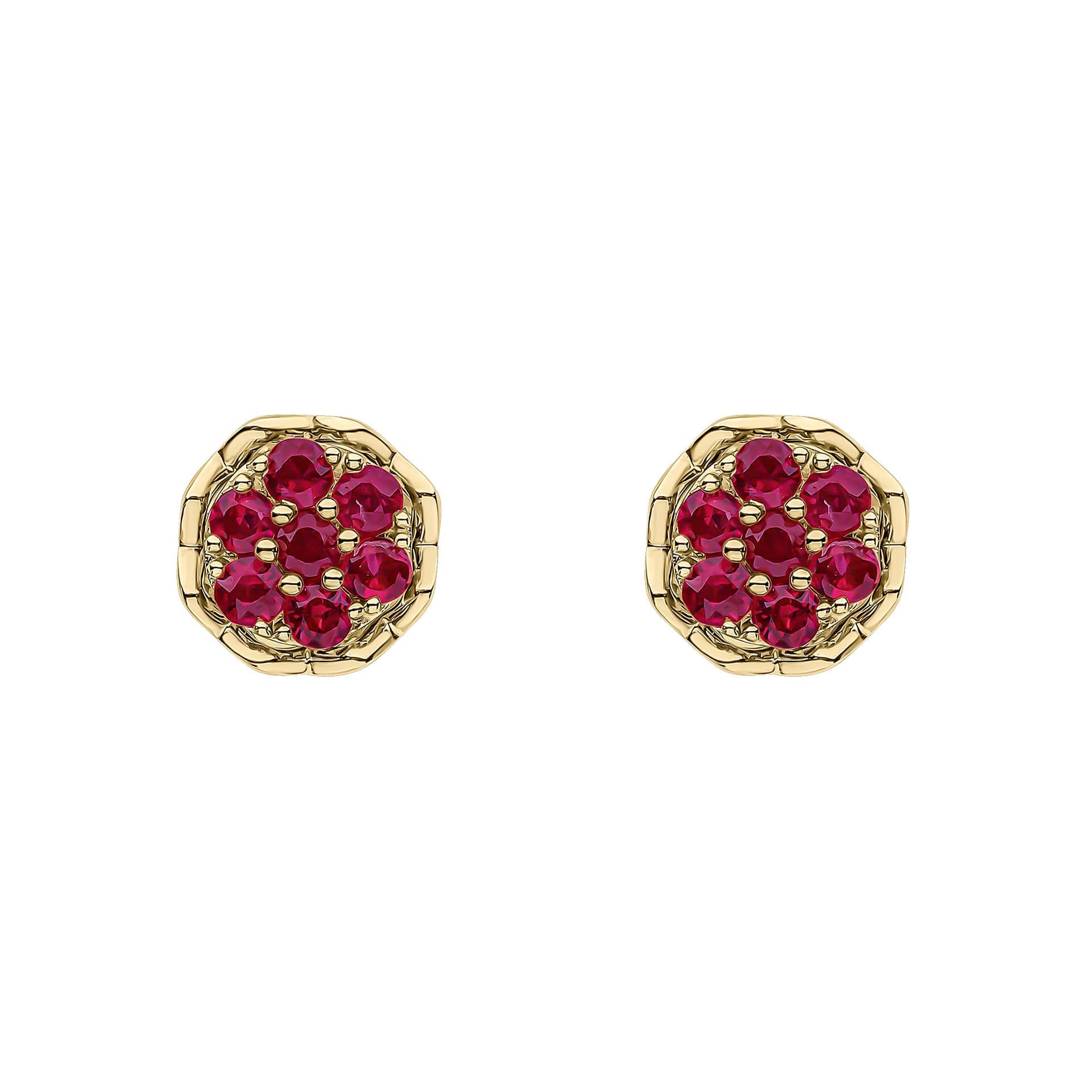 Elements Gold Seven Stone Ruby Cluster Earrings
