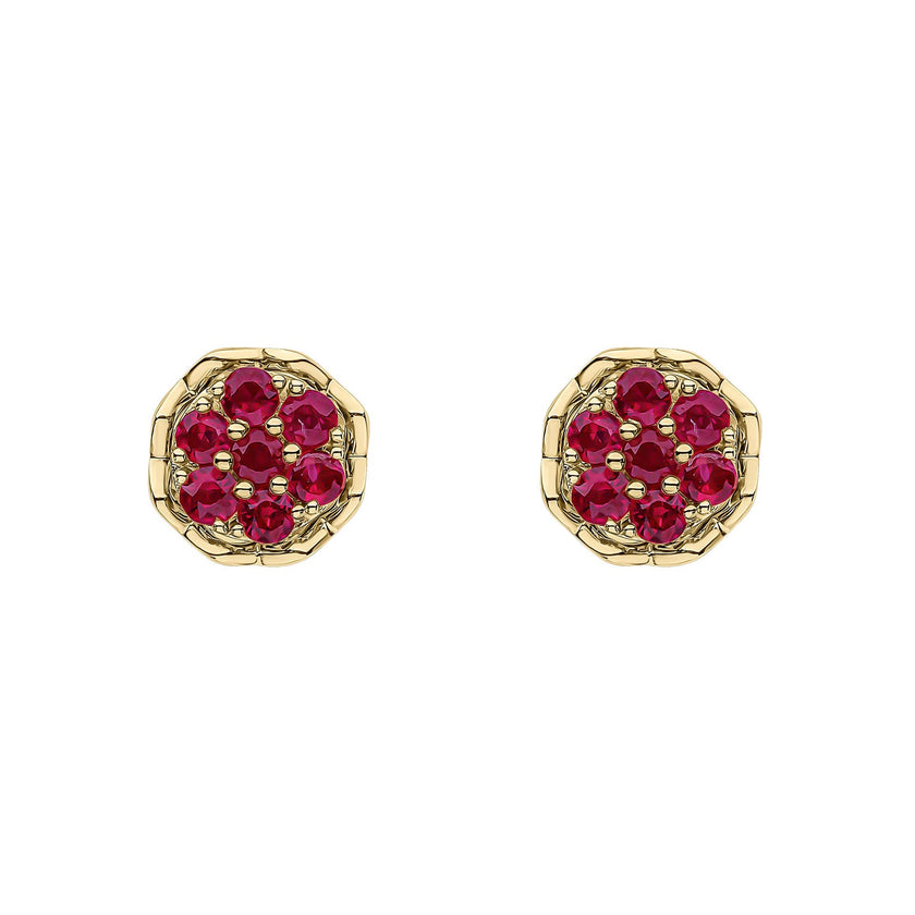 Elements Gold Seven Stone Ruby Cluster Earrings