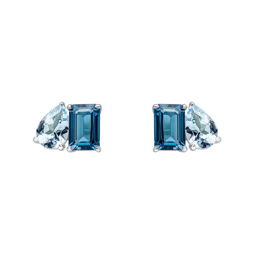 Elements Gold Toi et Moi Blue Topaz Stud Earrings