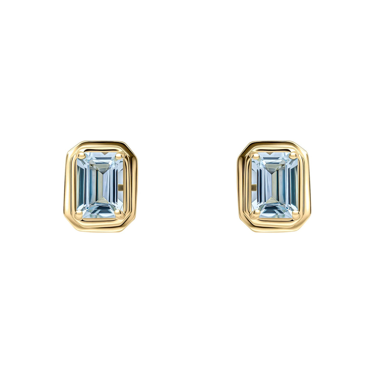 Elements Gold Elongated Octagon Aquamarine Stud Earrings