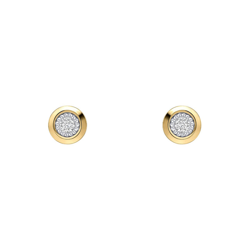 Elements Gold Rounded Bezel Diamond Stud Earrings
