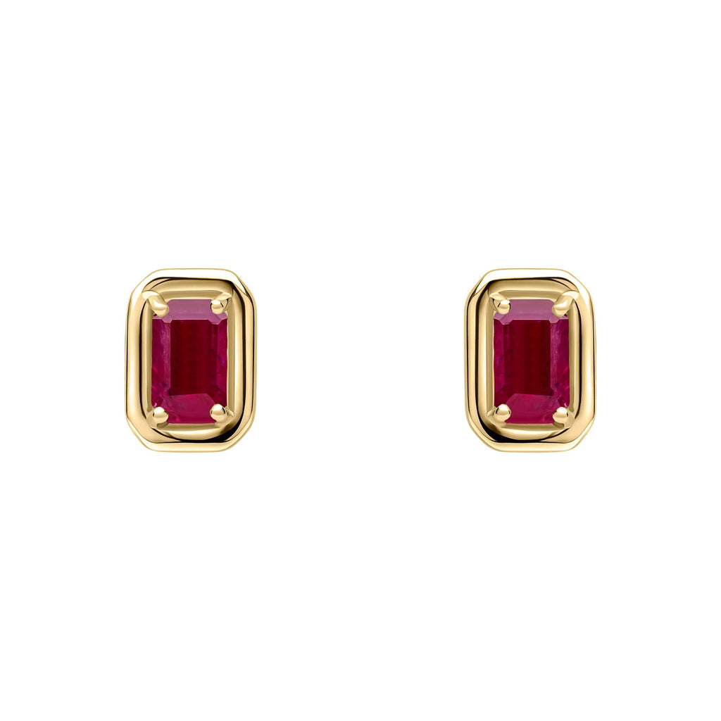 Elements Gold Chunky Border Precious Stone Stud Earrings