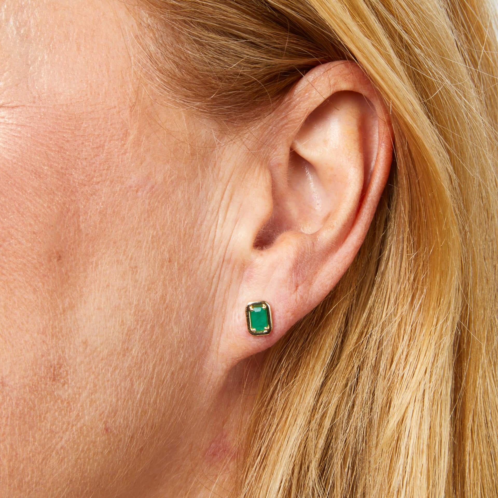 Elements Gold Chunky Border Precious Stone Stud Earrings