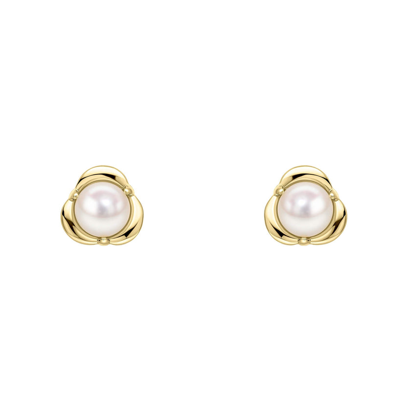 Elements Gold Petal Set Pearl Stud Earrings