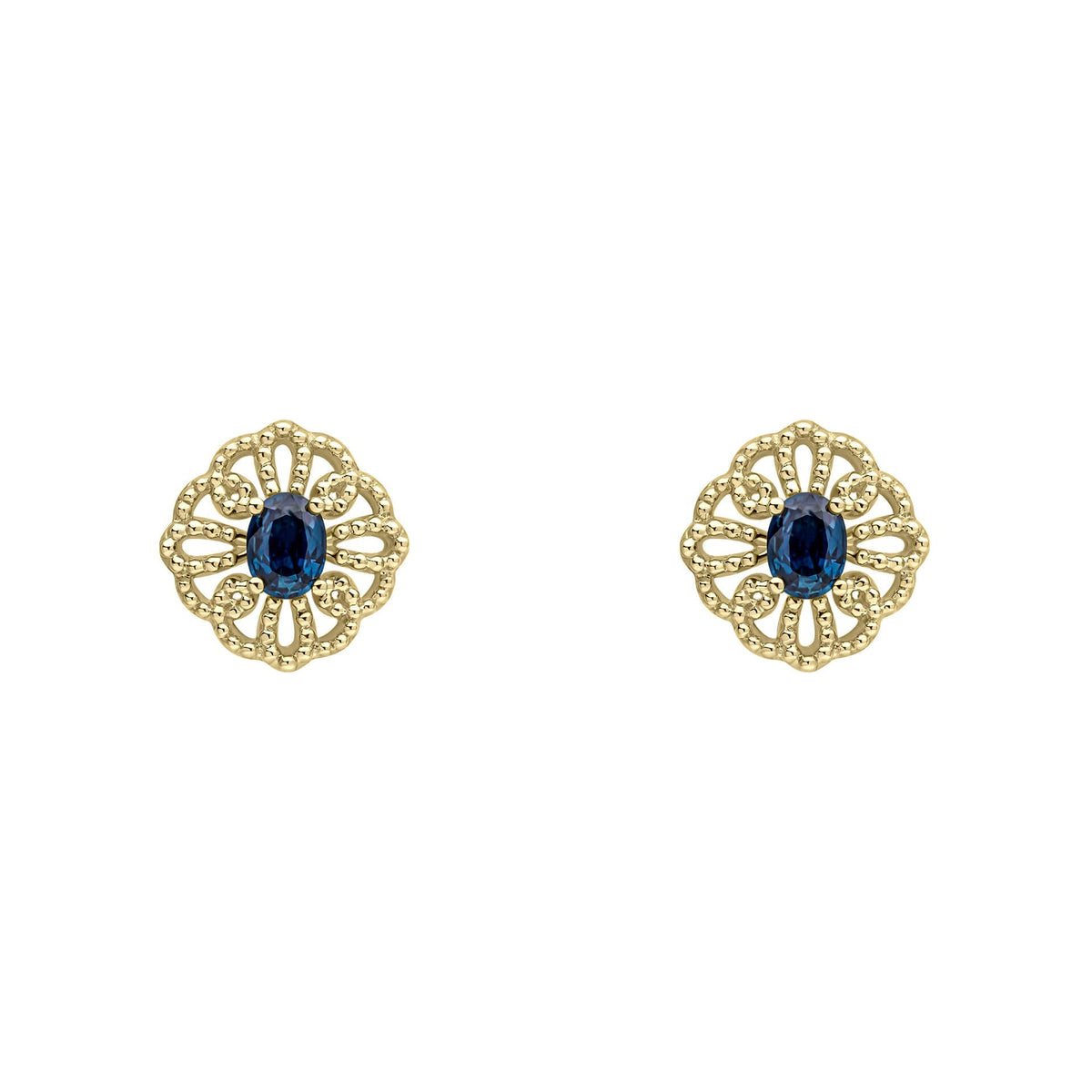 Elements Gold Ornate Sapphire Stud Earrings
