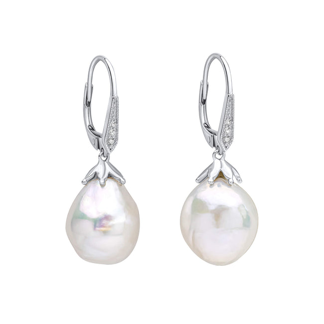 Elements Gold Oversized Baroque Pearl and White Topaz Detail Drop Earrings