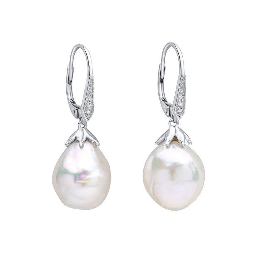 Elements Gold Oversized Baroque Pearl and White Topaz Detail Drop Earrings