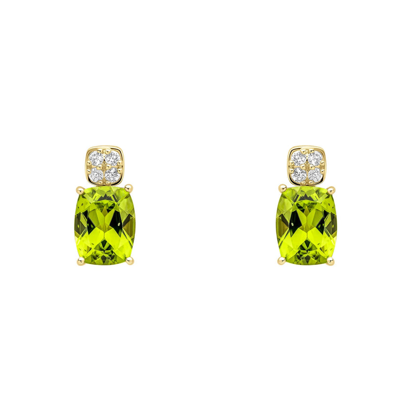 Elements Gold Cushion Cut and Cluster Peridot Earrings