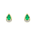 Elements Gold Teardrop Emerald and Diamond Stud Earrings